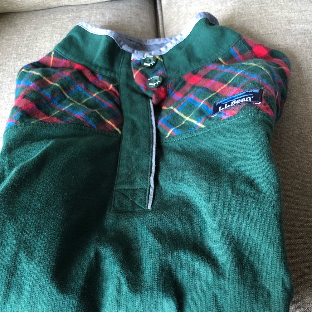 L.L. Bean pullover green with plaid size medium